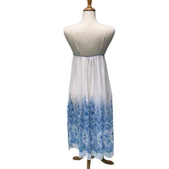 In Bloom by Jonquil Nightgown Chemise Sz M Sheer Blue Floral Boudoir Coquette - Picture 5 of 12